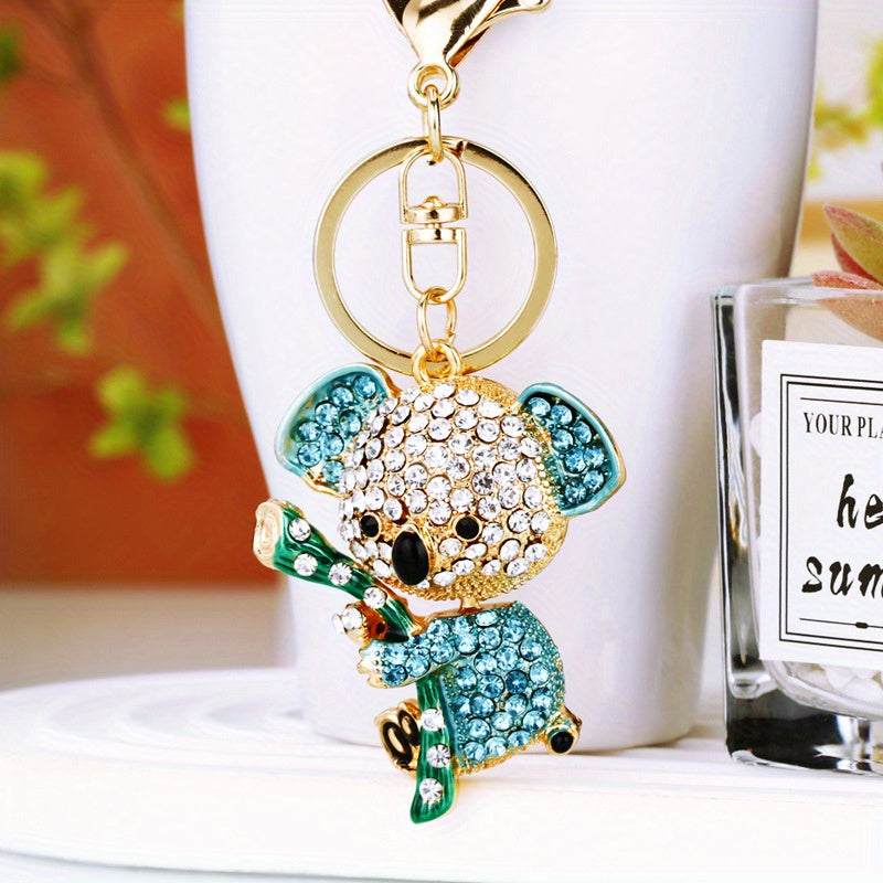 Rhinestone Koala Keychain Metal Key Ring Purse Bag Backpack Car Charm