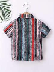 Block Print Boys Shirt Casual Short Sleeve Button Down Lapel Shirt Boys