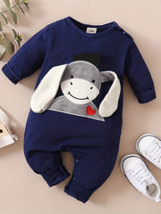 Embroidered Cotton Long Sleeve Jumpsuit With Cute Ears