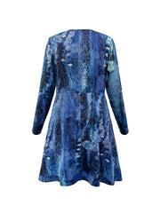 Floral Print V Neck Pleated Dress Plus Size