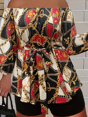 Baroque Print 2 Piece Set Off Shoulder Top & Biker Shorts