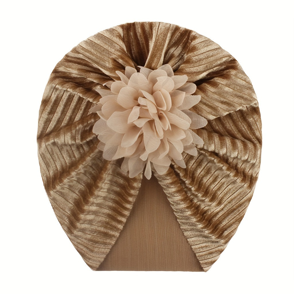Velvet Chiffon Flower Baby Hat 0-3 Years All Seasons