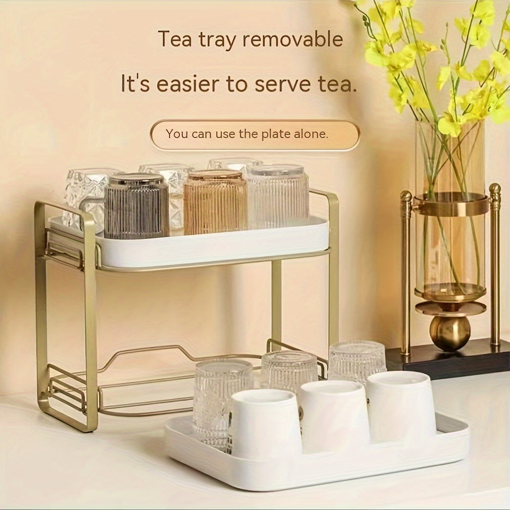 Desktop Storage Rack for Cups and Tea Ware with Drain Tray