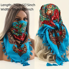 27.5" Printed Square Handkerchief Tassel Towel Sunshade Headscarf