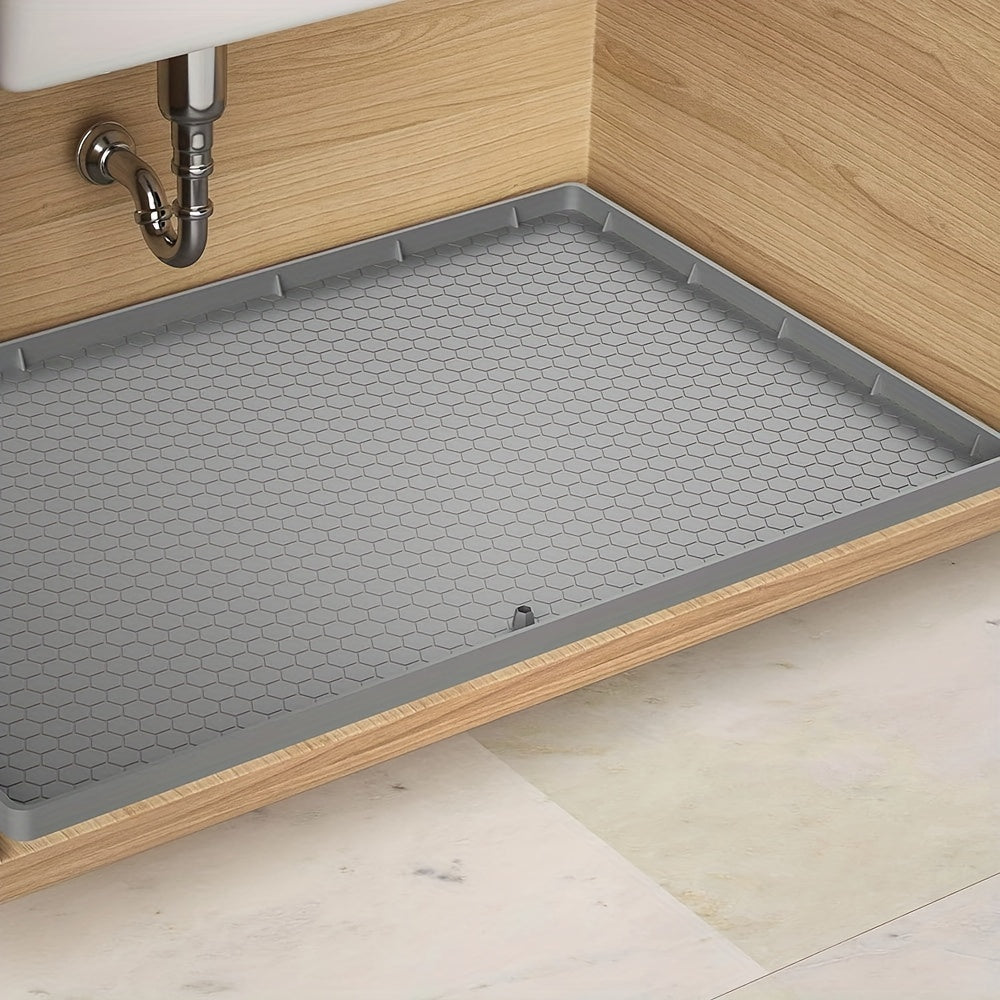 Waterproof Silicone Under Sink Mat with Drain Hole - Cabinet Tray Protector