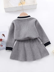 Girl's Preppy Style 2pcs Cable Knit Cardigan & Skirt Set