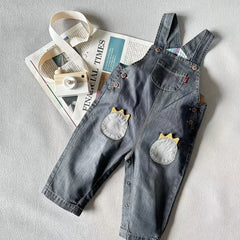 Baby Boys Suspender Pants Dinosaur Palm Print Pocket Overalls