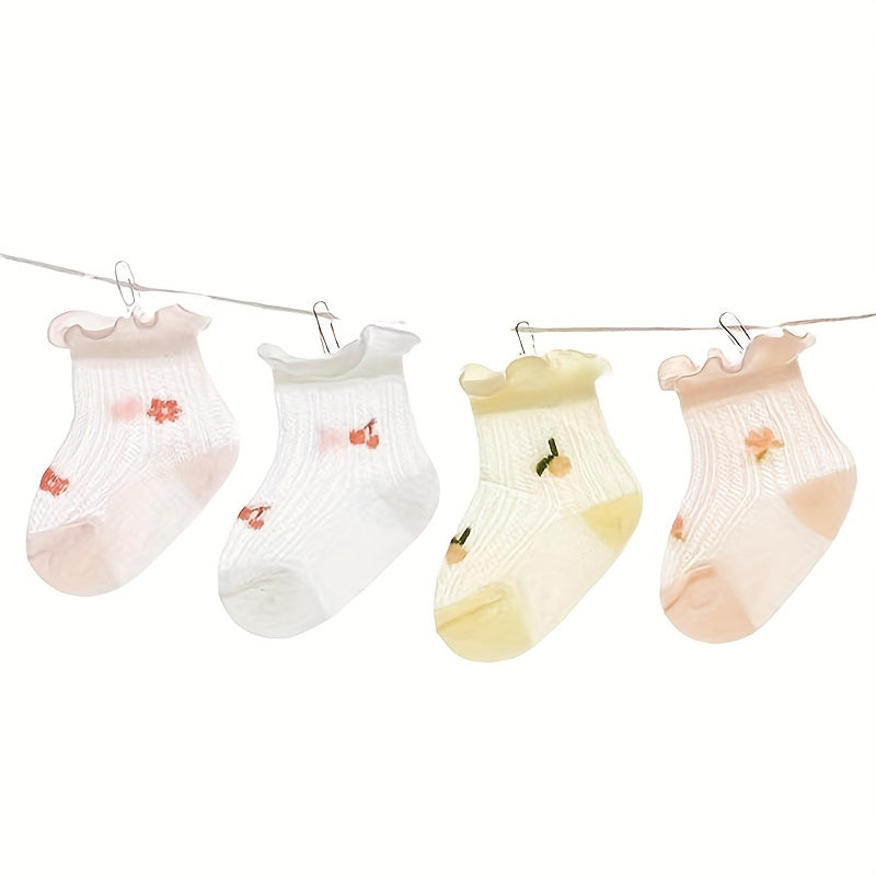 4-Pack Baby Girls Cartoon Socks Mesh Breathable Princess Socks