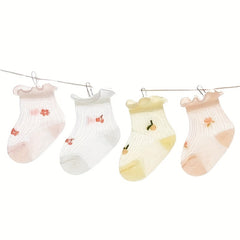 4-Pack Baby Girls Cartoon Socks Mesh Breathable Princess Socks