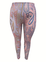 Boho Leggings Women's Plus Paisley Print Elastic High Rise
