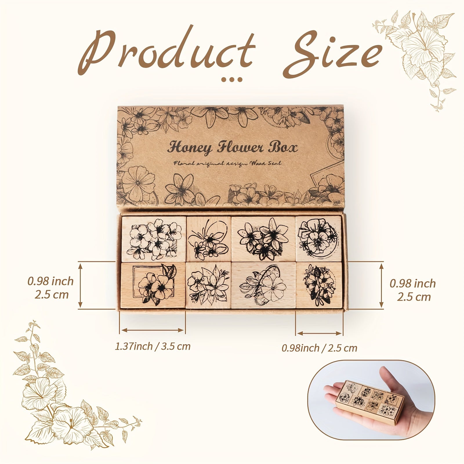 8pcs Vintage Flowers Wooden Rubber Stamps Set - Craft Scrapbook Card Making DIY