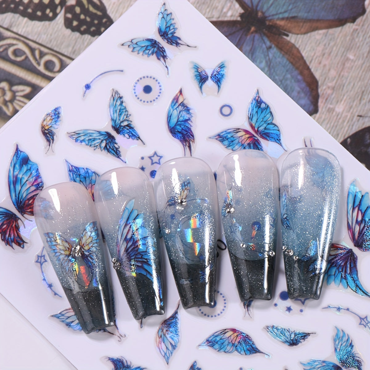 6pcs Butterfly Nail Art Stickers Self Adhesive Shimmering Decals