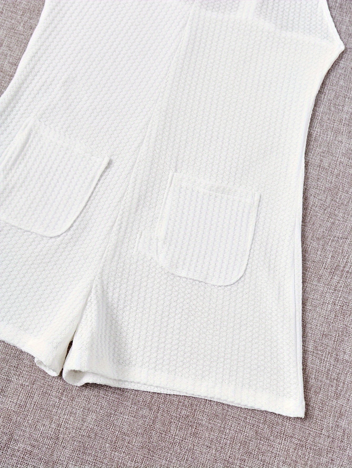 Sleeveless Waffle Pajama Romper with Pockets