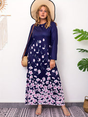 Floral Print Long Sleeve Stretch Dress Plus Size