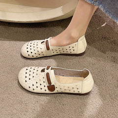 Women's Heart Hollow Out Flat Shoes Round Toe Slip On Casual Walking Flats