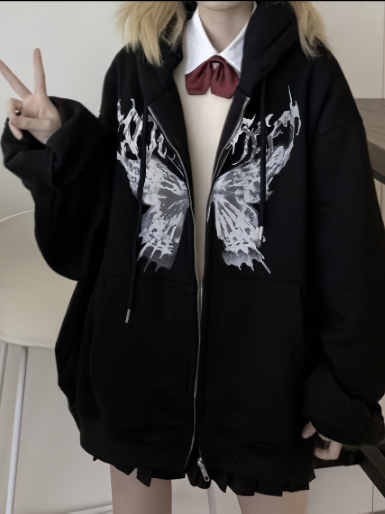 Butterfly Print Hoodie Zip Up Sweatshirt for Fall & Winter