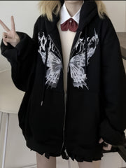 Butterfly Print Hoodie Zip Up Sweatshirt for Fall & Winter