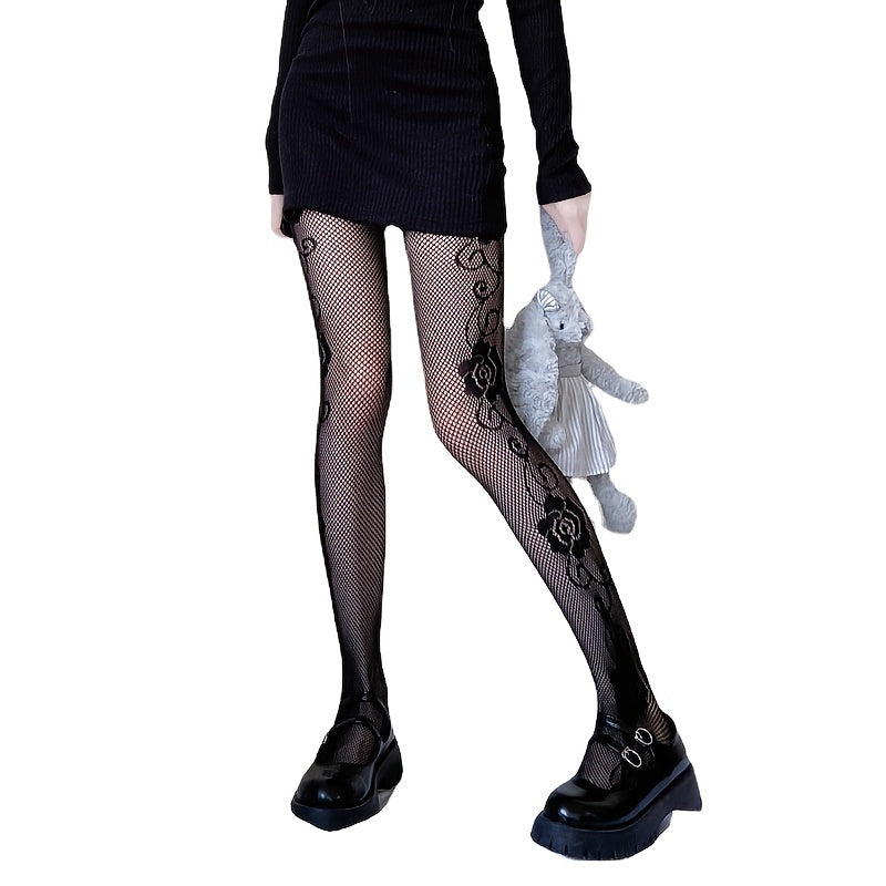 Floral Jacquard Tights High Waist Fishnet Pantyhose
