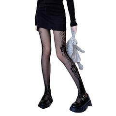 Floral Jacquard Tights High Waist Fishnet Pantyhose