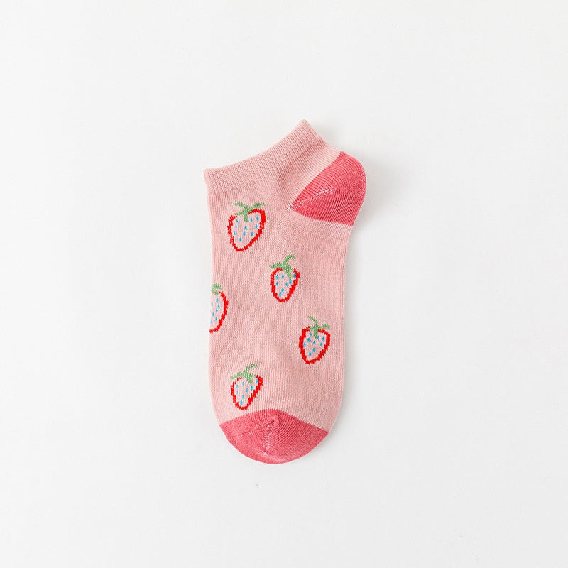 Pink Ankle Socks Floral Pattern Low Cut Women's Stockings