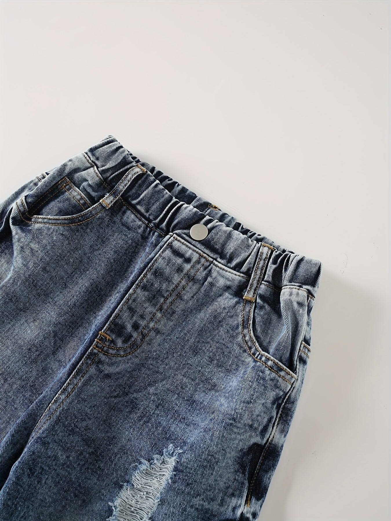 Boys Casual Denim Straight Leg Jeans Ripped Pants