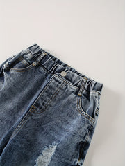 Boys Casual Denim Straight Leg Jeans Ripped Pants