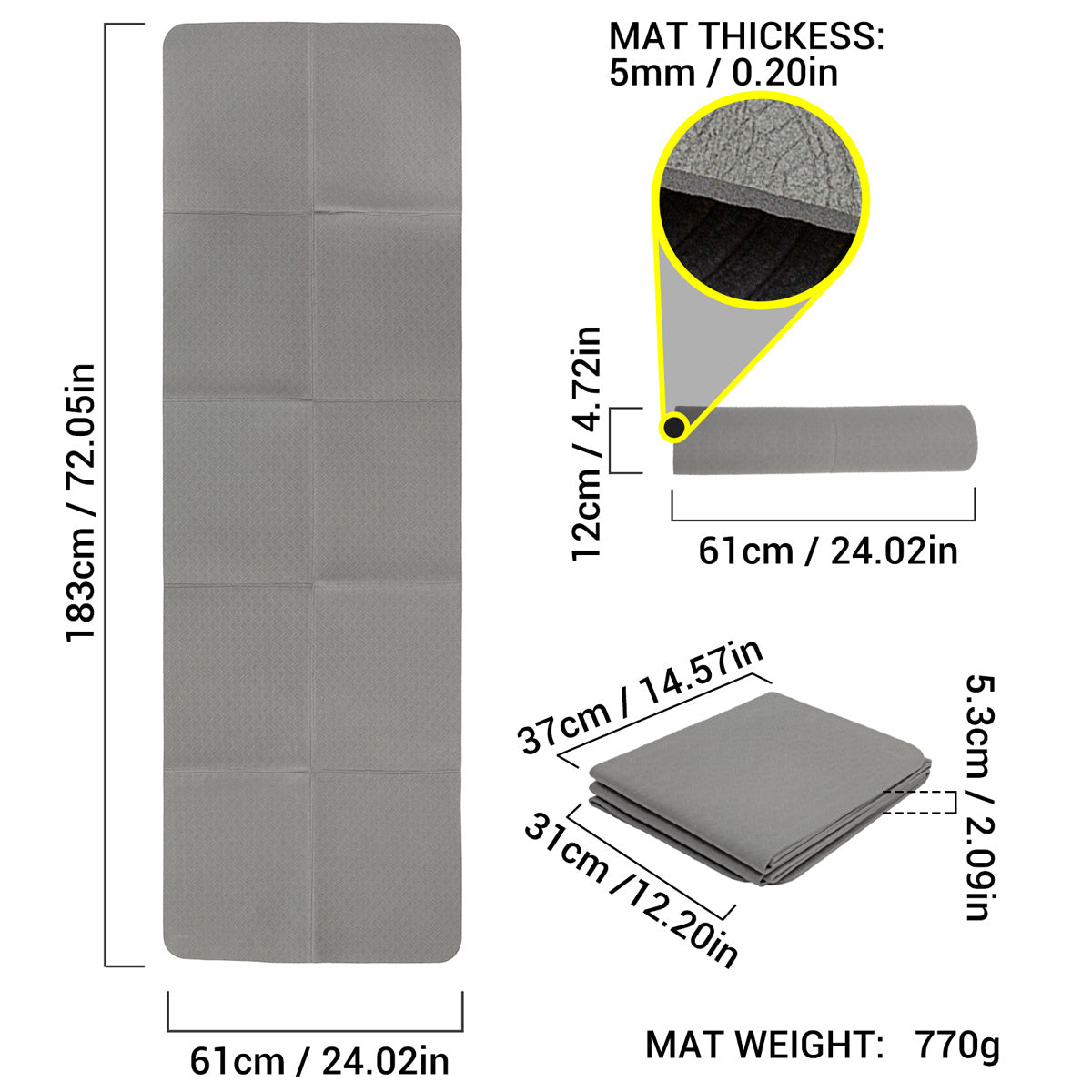 Foldable Yoga Mat - Non Slip Surface - Moisture Resistant