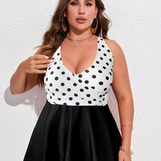 Retro Tankini Set Women's Plus Contrast Polka Dot Print