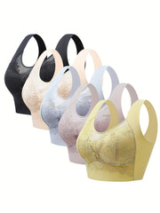 Wirefree Lace Decor Sports Bra Push Up Breathable Yoga Bra