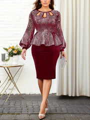 Mid Length Long Sleeve Dress For Party & Banquet