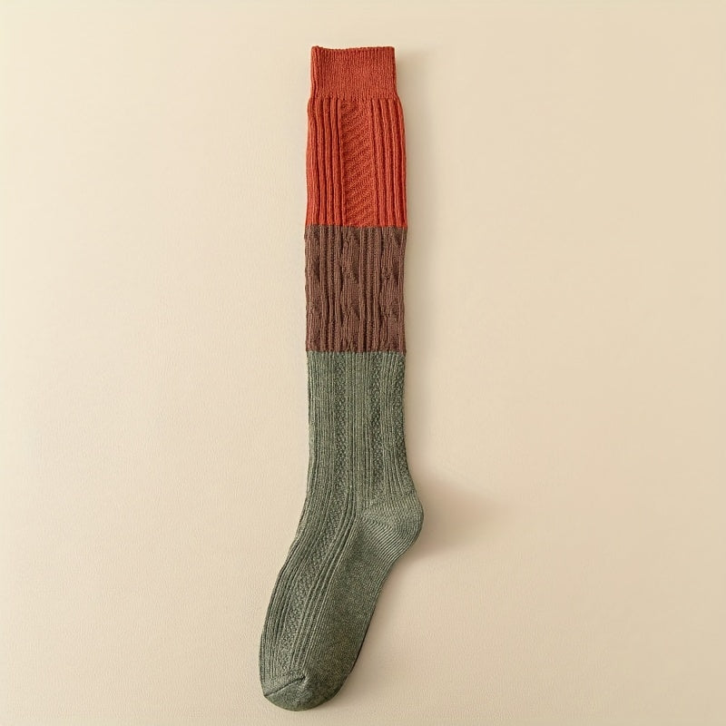 5 Pairs Colorblock Calf Socks College Style Knee High Women's Stockings