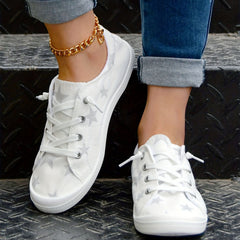 Women's Star Printed Canvas Shoes Casual Lace Up Low Top Sneakers