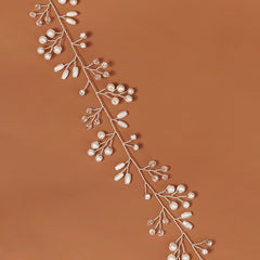 Silvery Flower & Leaf Wedding Hair Vine Pearl Headband