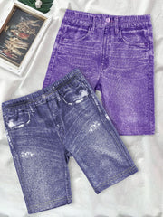 2pcs Girls' Denim Graphic Bike Shorts for Summer
