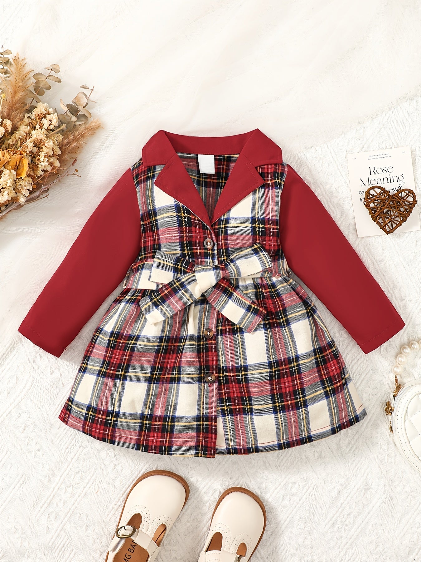 Plaid Patchwork Winter Vintage Windbreaker Dress for Toddler Girls