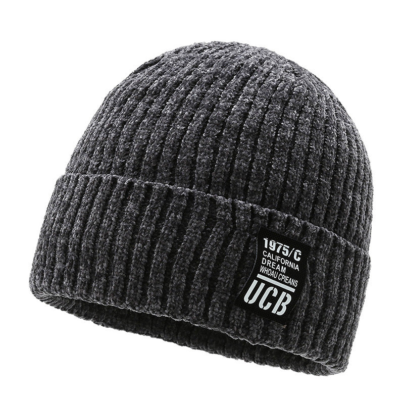 Men's Winter Plush Warm Knitting Hat Cold Proof Letter Hat