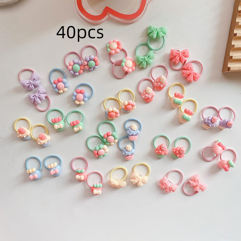 40pcs Cute Fruits & Flowers Hair Ties for Girls