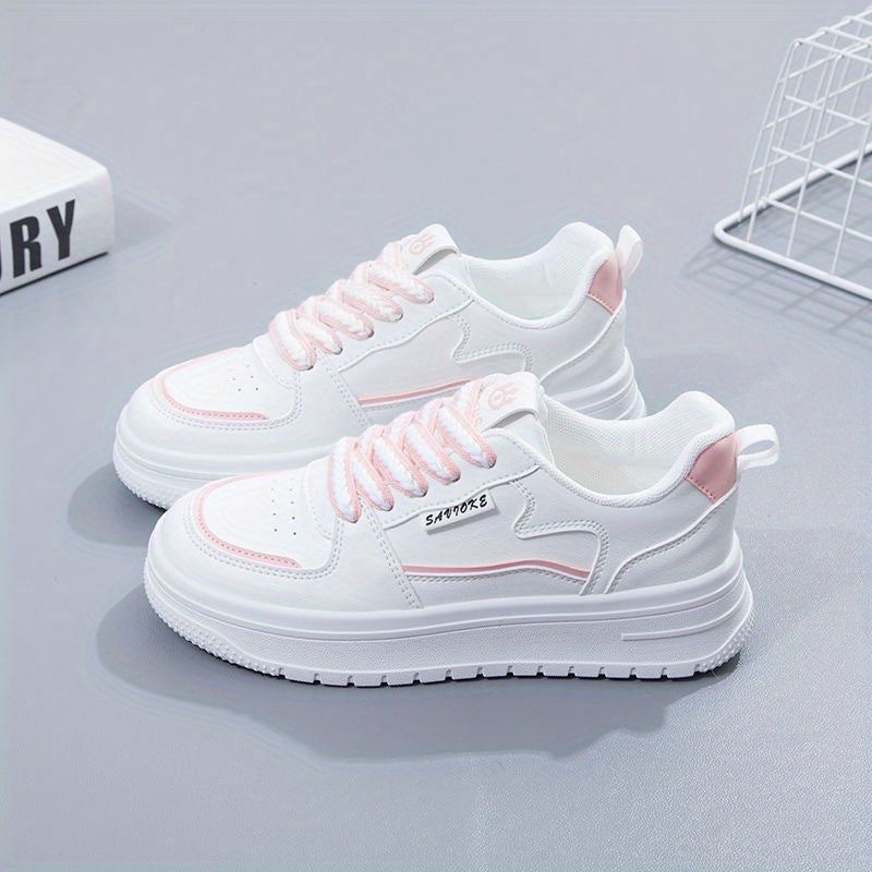 Women's Colorblock Flatform Sneakers Low Round Toe Lace Up Non slip Shoes