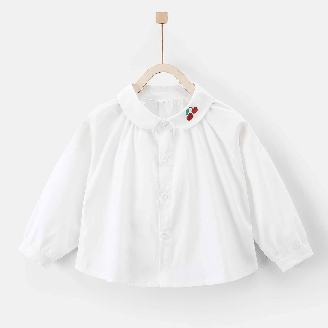Girls Cherry Embroidered Long Sleeve Top for Autumn and Spring