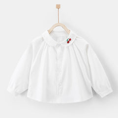 Girls Cherry Embroidered Long Sleeve Top for Autumn and Spring