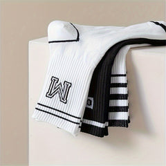 5 Pairs Letter & Striped Print Socks Mid Tube Stockings