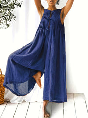 Casual Ruched Wide Leg Jumpsuit Sleeveless Drawstring Summer Jumpsuit