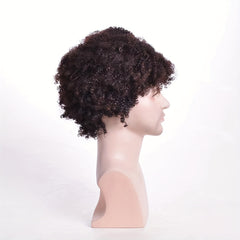 10" Natural Brown Afro Curly Short Hair Synthetic Fiber Wig for Men
