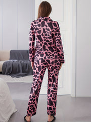 Leopard Print Pajamas Set Long Sleeve Top & Pants Women's Sleepwear