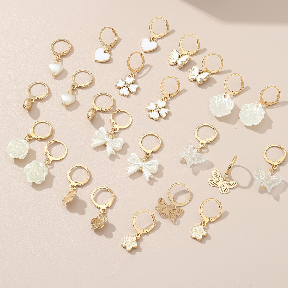 12pairs Funky Pearl Bow Flower Heart Earrings for Men Women