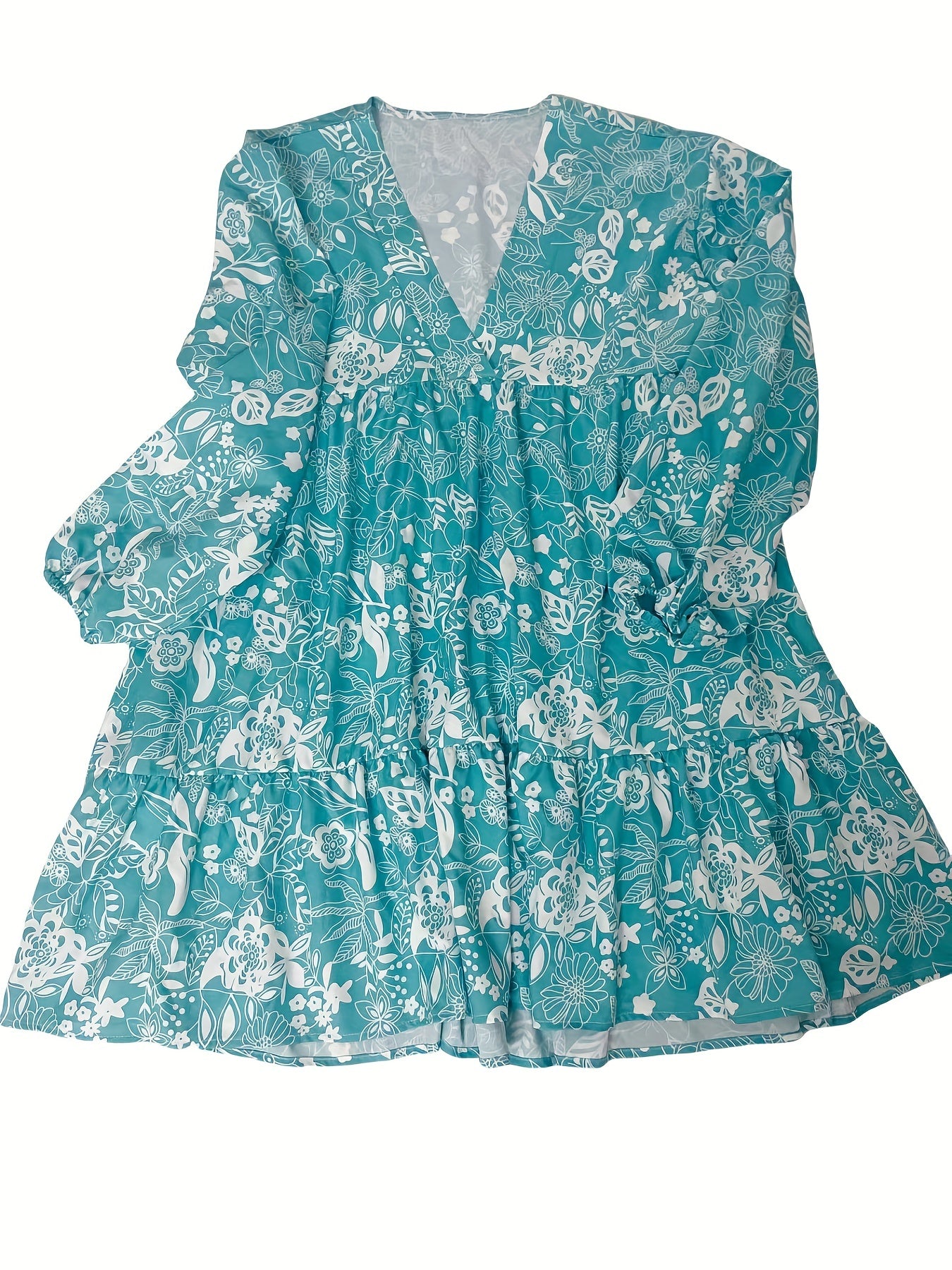 Boho Dress Women's Plus Lantern Sleeve V Neck Dress