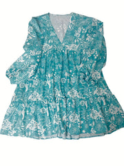 Boho Dress Women's Plus Lantern Sleeve V Neck Dress