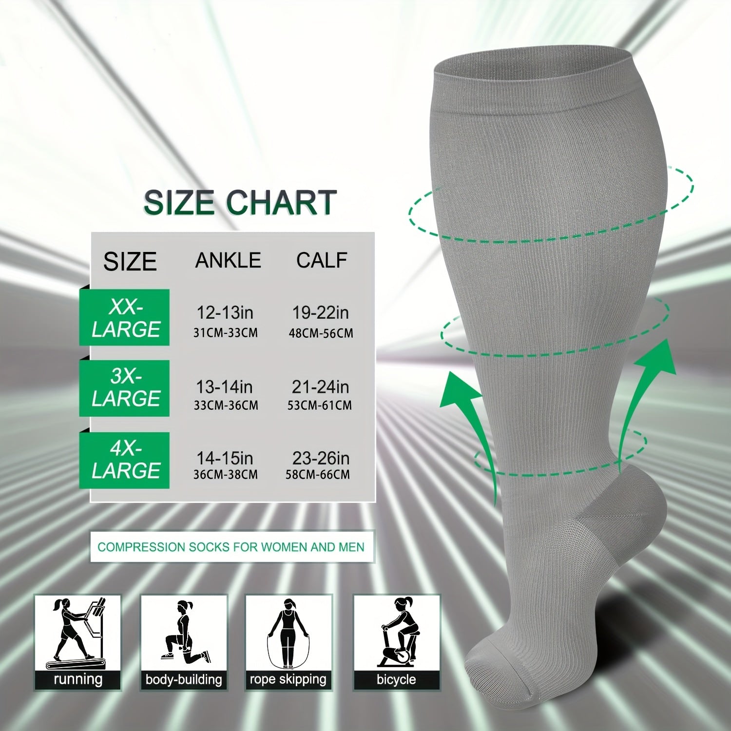 Copper Compression Socks 20-30 mmHg Plus Size Knee High Sports Running Cycling