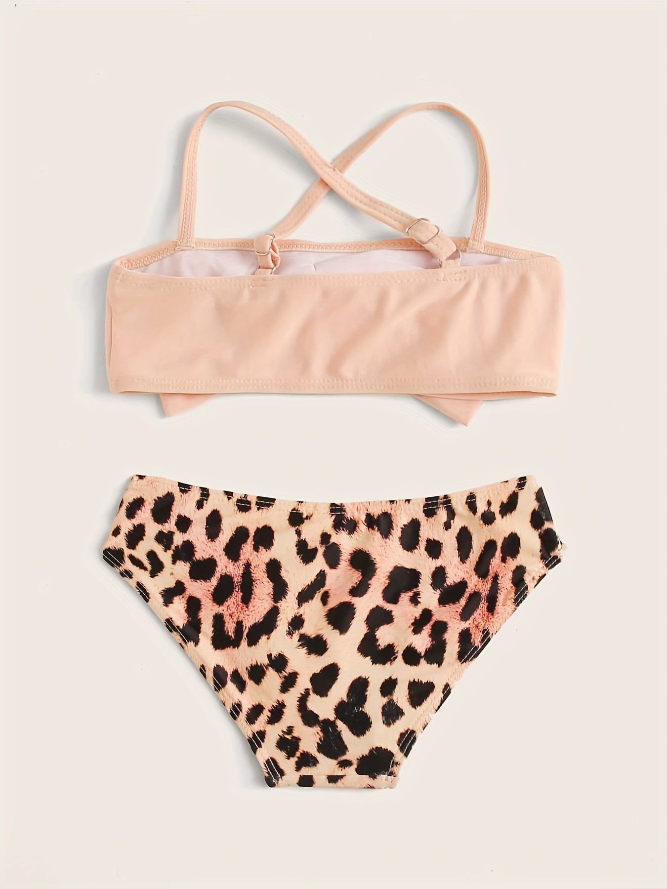2Pcs Girls Leopard Bow Front Bikini Set Girls Split Bathing Suit Summer Swimsuit