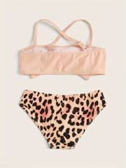 2Pcs Girls Leopard Bow Front Bikini Set Girls Split Bathing Suit Summer Swimsuit